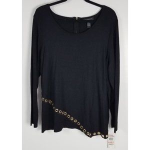 I.N.C Woman Sz. 2X Black Lightweight Sweater W/ Gold/Suede Details NWT
